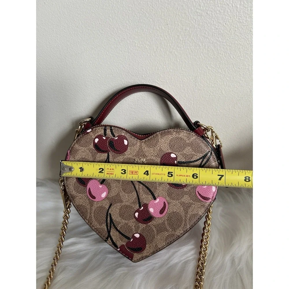 Coach Heart Crossbody Bag Signature Canvas Cherry Print Brown Red CF381 - Picture 9 of 10